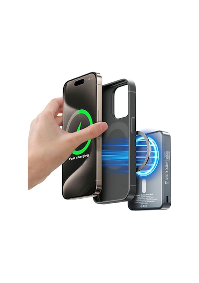Lenyes Pw1010d Standlı Wireless Powerbank Pd 20w Dijital Led Kablosuz Şarj Özellik 15w 10000mah Gri