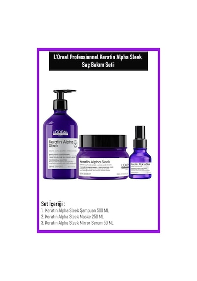 Loreal Professionnel Keratin Alpha Sleek Saç Bakım Seti 3 Lü 500 Ml