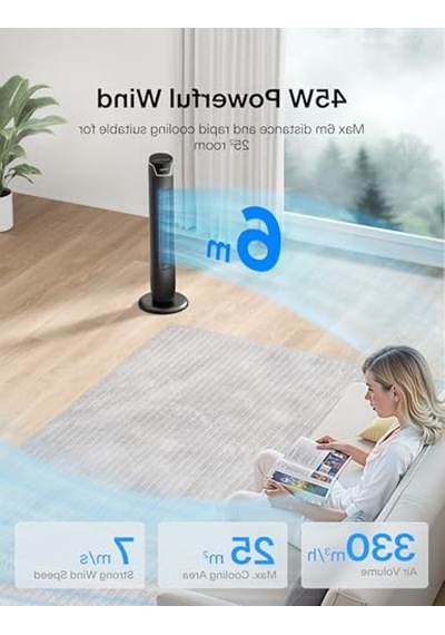 Kule Fan, Uzaktan Kumanda, 38db Fısıltı Sessizliği, 5 Hız Kademesi Ve 4 Mod, Led Ekran, 15h Zamanlayıcı, 90 Salınım