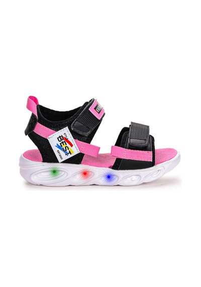 Kiko Kids 100 Işıklı Kız/erkek Çocuk Cırtlı Sandalet Ayakkabı 100 Siyah - Pembe