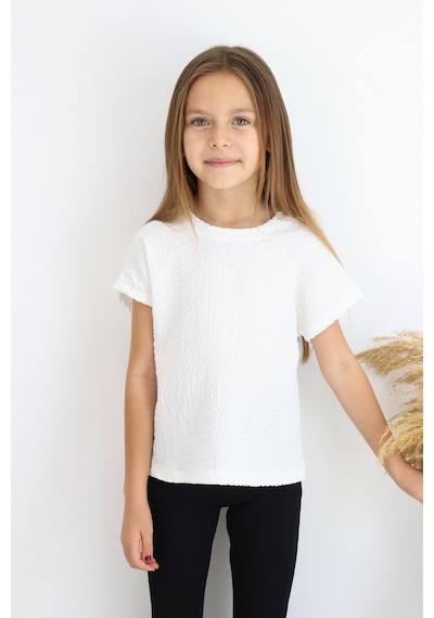 Fesshera Kids Kız Çocuk Dokulu Yumuşak T-shirt Konforlu, Zarif Ve Günlük Şıklığın Anahtarı Beyaz