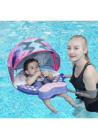 Mambobaby Yüzme Simidi - Pink Colorfish, Emniyetl Gölgelikli Ve Ayak Destekli