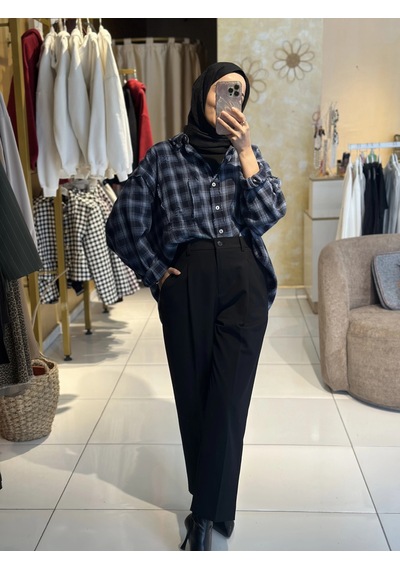 Olla Collection Kesik Detaylı Ekose Gömlek Mavi