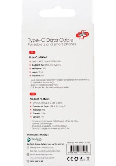 Swiss SWS-CAT02 Power Type-C Silikon Kaplamalı Data ve Şarj Kablosu - Beyaz 1M