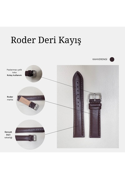 R4106s Roder Deri Kayış - Kahverengi - 22x18mm Şeffaf