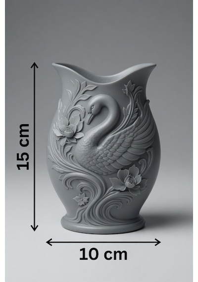 Kuğu Desenli Dekoratif Vazo 15 Cm 3d Baskılı Mat Dokulu Şık Masa Ve Raf Dekoru Gri