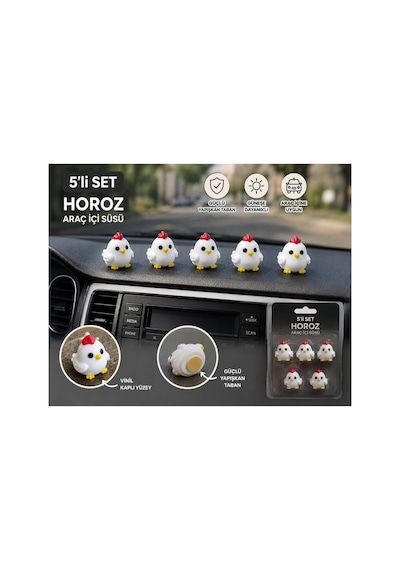 5 Li Mini Horoz Araç İçi Süs Seti 3d Baskı Torpido & Klima Dekoru 2 Cm