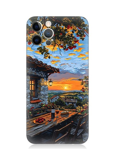 Apple Uyumlu iPhone 12 Pro Max Uyumlu Gün Batımı Desenli Silikon Kılıf -