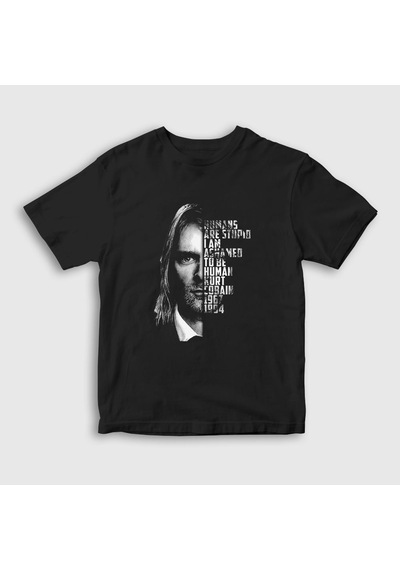 Presmono Unisex Çocuk Ashamed Nirvana Kurt Cobain T-shirt Siyah