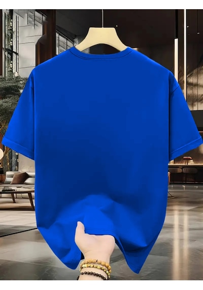 Unisex Güneşli Dağ Tasarım Basklı Tshirt Mavi