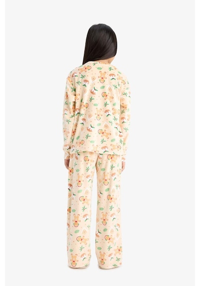 Defacto Kız Çocuk Yılbaşı Temalı Pijama Takımı Kadife Uzun Kollu Üst Uzun Alt F1210a825aubg358 Bej-bg358