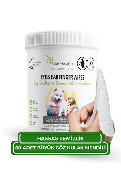 Kedi Ve Köpek Göz Ve Kulak Temizleme Parmak Mendili 60 Adet Büyük Boy Vegan Göz Ve Kulak Hijyen Mendili Günlük Hassas Bakım