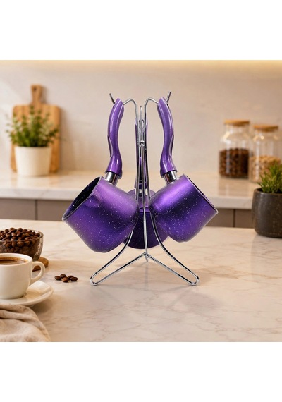 4pcs 230-280-380ml Granit - Çelik Cezve Renkli Metal Standlı Bx40 Diğer