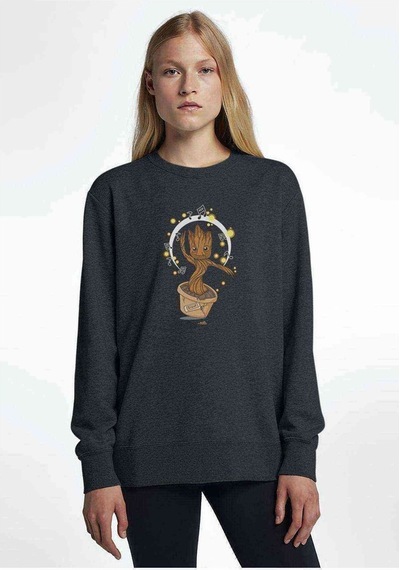 Groot Music Dans Baskılı Füme Antrasit Kadın Sweatshirt (528396383)