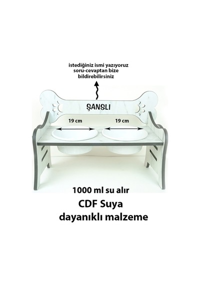 Köpek Su Ve Mama Kabı Standı-özel İsim Baskılı-suya Dayanıklı-beyaz Cdf- Beyaz Seramik Kase-2 1000ml
