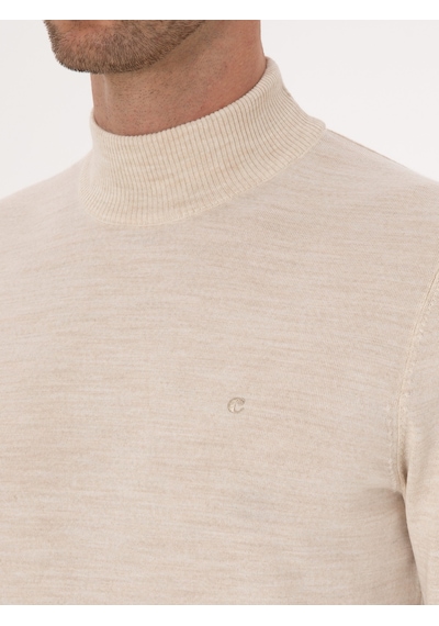 Cacharel Bej Slim Fit Yün Karışımlı Yarım Balıkçı Basic Triko Kazak