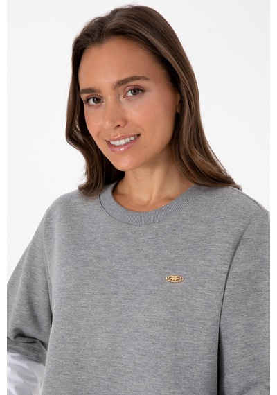 U.S. Polo Assn. Kadın Gri Melanj Gömlek Detaylı Bisiklet Yaka Sweatshirt 50315303-VR086