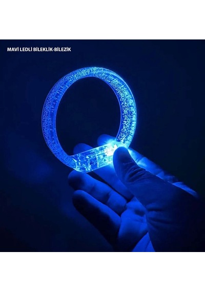 Mavi - 657 - Led Işıklı Baskı Yapılabilen Pilli Bileklik Bilezik 1,5 - Aconcept - Cm Genişlik 3
