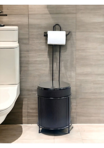 Metalshop Çöp Kovalı Banyo Wc Kağıtlık - Tuvalet Kağıtlığı Siyah