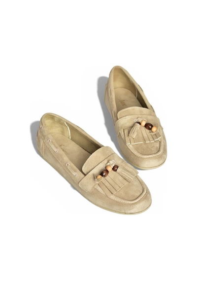 Fox Shoes Y602347002 Bej Süet Püsküllü Kadın Günlük Ayakkabı Bej