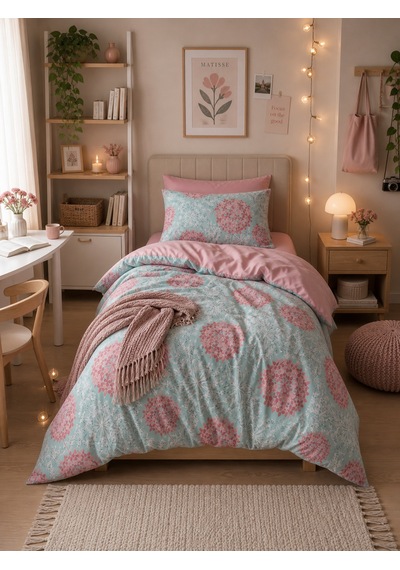 Mystory Home Lastikli Çarşaflı Tek Kişilik Nevresim Elegant Mint Mint Mor