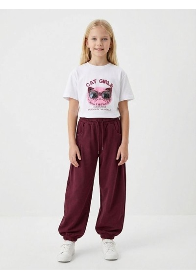Zekids Kız Çocuk Cat Girls Baskılı T-shirt-17186 Ekru