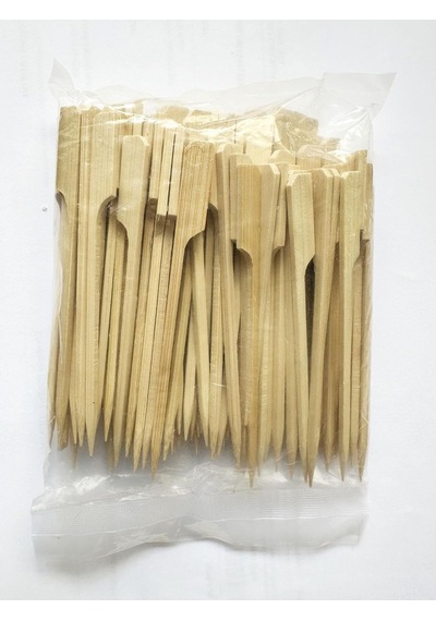 Ahşap Yassı Tutamaklı Saplı Çöp Şiş - Boy : 12 Cm. - 100 Adetlik 1 Paket