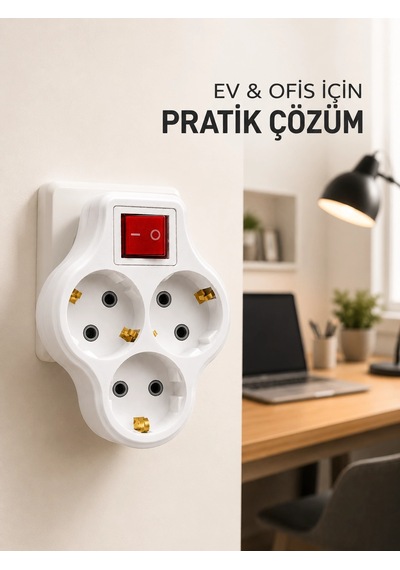 Kablosuz Priz Çoğaltıcı 3 Çıkışlı Anahtarlı Kompakt Duvar Tipi Çoklayıcı 1