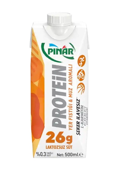 Yer Fıstıklı Ve Muz Aromalı Protein Süt 500 Ml X 12 Adet