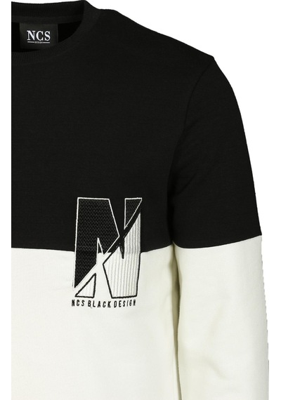 Beyaz Erkek Bisiklet Yaka Logo Nakışlı 3 İplik Çift Renk Sweatshirt Ncs Jeans 1624-beyaz Beyaz