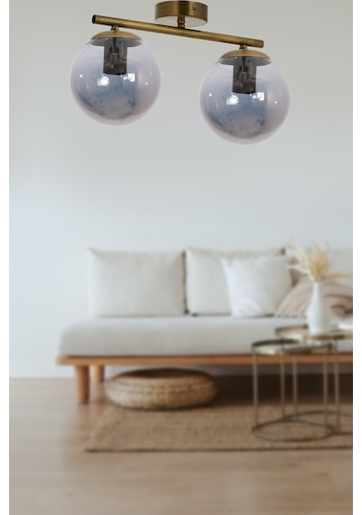 Nika Modern Salon - Mutfak - Yatak Odası Eskitme Füme Cam Modern 2 Li Avize Diğer