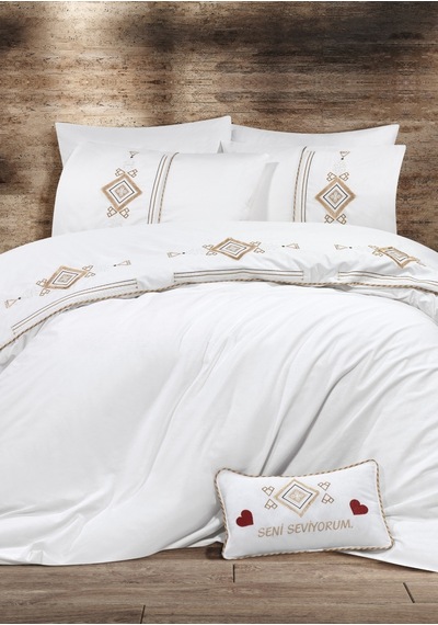 Goldroom Aysima 11 Parça Nakışlı Nevresim Takımlı Çeyiz Seti Vizon