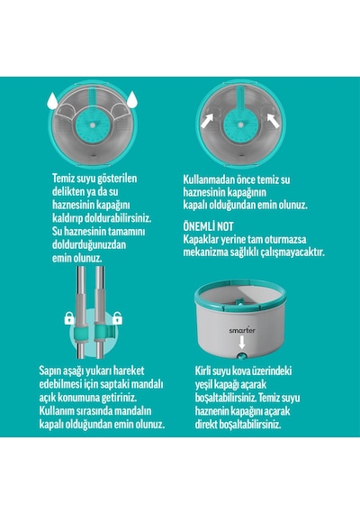 Smarter Aqua Flat + Yedek Temiz ve Kirli Suyu Ayırma Özelliği Otomatik Temizlik Seti