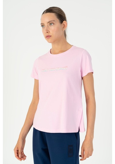 Maraton Regular Kadın Bisiklet Yaka Pembe T-shirt Pembe