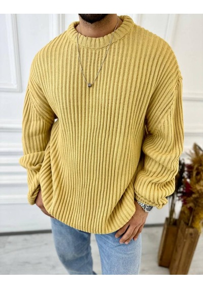 Elku Moda Oversize Kazak Bol Kesim Tüylenmeyen Salaş Triko Kazak Hardal