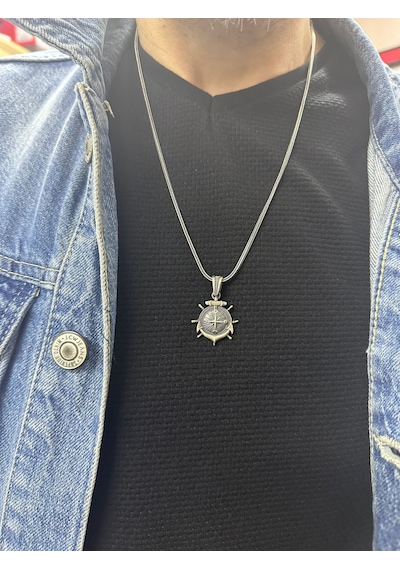 925 Ayar Gümüş Çapa Dümen Tasarımlı Denizci Model Erkek Kolye Gümüş