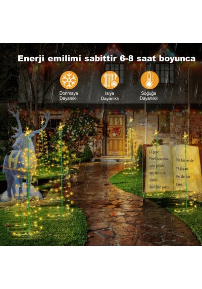 Güneş Enerjili Led Noel Yılbaşı Ağacı Bahçe Solar Balkon Teras Aydınlatması 68 Cm 8 Modlu Sıcak Beyaz