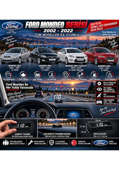 Ford Mondeo 2002-2022 Modeller İçin Head Up Display Hayalet Gösterge Ekranı Ön Cam Hız Göstergesi
