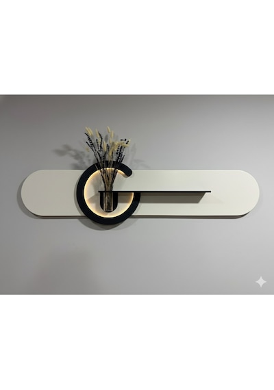 Antoryum Geniş Dekoratif Duvar Rafı Led Işıklı Ahşap İskandinav Tarzı Modern Salon Duvar Rafı Çiçeklik 38x135 Cm Paris Grisi - Antrasit