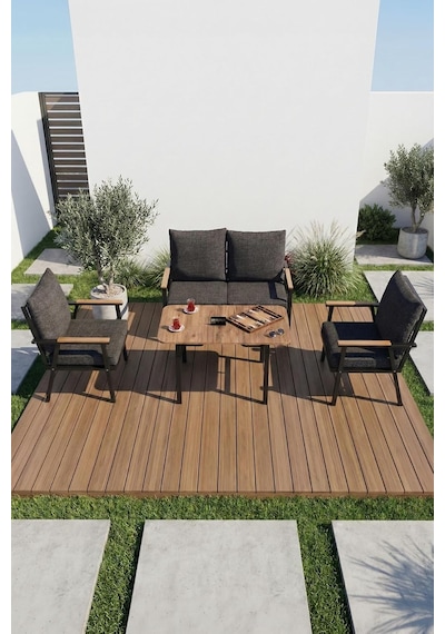 Bahçe Balkon Oturma Grubu 4 Lü Set Orta Sehpa Masa Koltuk Koltuk Minderli Balkon Teras Cafe Mobilya