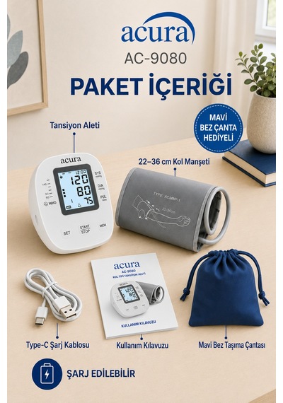 Acura Ac-9080 Şarjl Edilebilir Koldan Tansiyon Aleti
