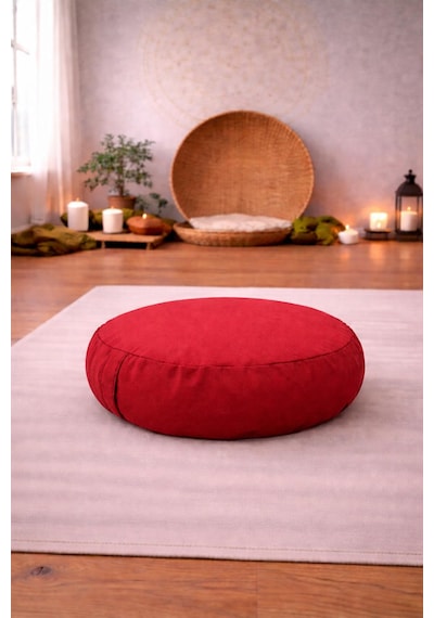 Zafu Yoga Meditasyon Minderi - Yuvarlak Meditasyon Minderi Kırmızı
