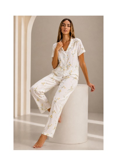 Fit Women Kadın Kısa Kol Rahat Kalıp Şık Çok Renkli Pijama Takımı
