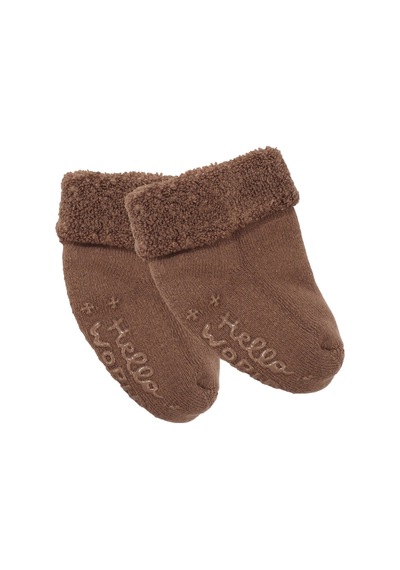 Unisex Açık Kahve Kıvrık Hello Kaydırmaz Taban Havlu Çorap Çok Renkli