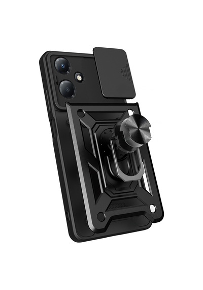 İnfinix Hot 30 Play Kılıf Magnetik Standlı Kamera Korumalı Zore Sürgülü Vega Kapak Siyah