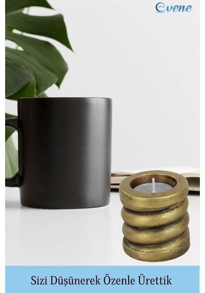 Mumluk Şamdan Tealight Ve İnce Mum Uyumlu Spiral Model - Altın Eskitme