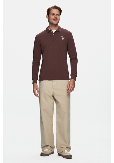 Ucla Maxwell Kahve Polo Yaka Baskılı Standard Fit Erkek Sweatshirt Kahve