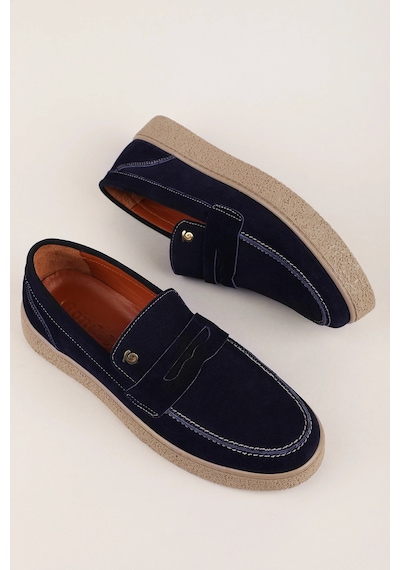 Gondol Erkek Hakiki Deri Casual Flötr Ayakkabı Moc-toe Cz.464 Lacivert
