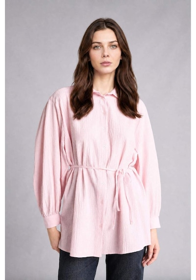Defacto Relax Fıt Kırışık Dokulu Kumaş Uzun Kollu Açık Pembe Tunik H7714ax26hspn645 Pembe-pn645