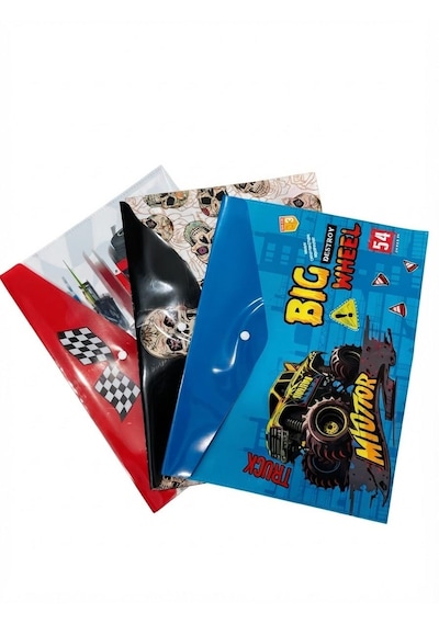 Saygılıofis Çıtçıtlı Zarf Dosya 3 Adet Erkek Çocuk Karışık Desenleri A4 Çıt Çıtlı